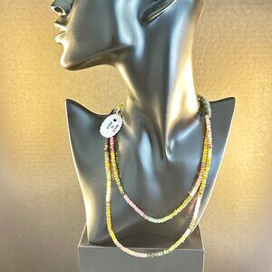 Long Multi-Strand Faceted Stone Bead Necklace – Made in India – 36”